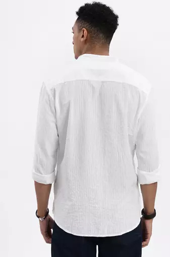 men's white solid slim fit shirt