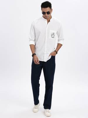 men's white solid slim fit shirt 5