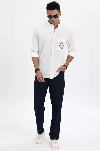 men's white solid slim fit shirt
