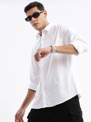men's long sleeves solid slim fit white shirt 1