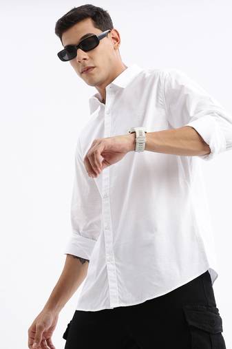 men's long sleeves solid slim fit white shirt