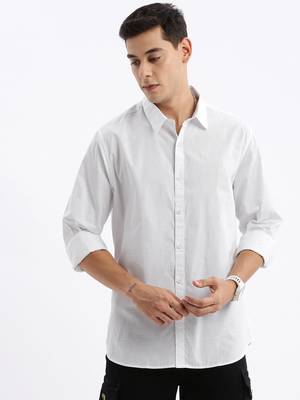 men's long sleeves solid slim fit white shirt 2