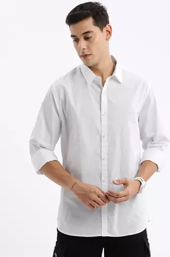 men's long sleeves solid slim fit white shirt
