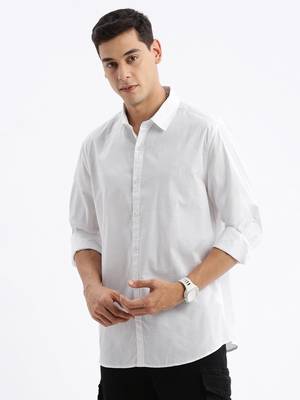 men's long sleeves solid slim fit white shirt 3