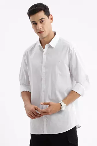 men's long sleeves solid slim fit white shirt