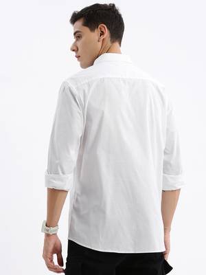 men's long sleeves solid slim fit white shirt 4