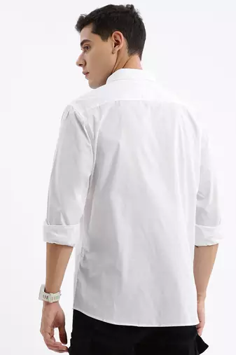 men's long sleeves solid slim fit white shirt
