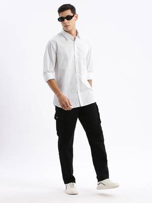 men's long sleeves solid slim fit white shirt 5