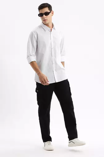men's long sleeves solid slim fit white shirt