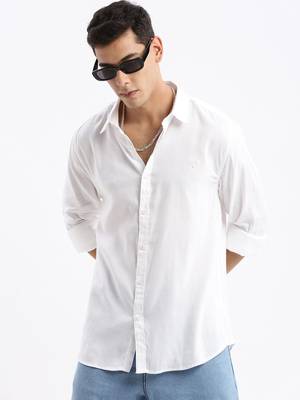 men's long sleeves solid slim fit white shirt 1