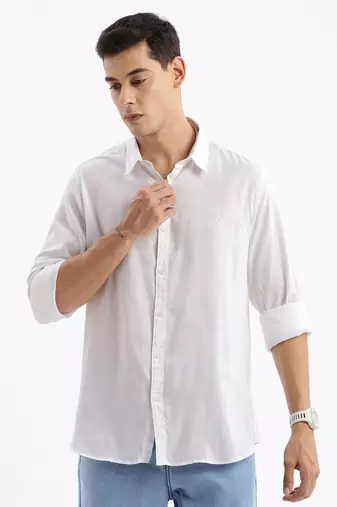 men's long sleeves solid slim fit white shirt