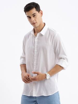 men's long sleeves solid slim fit white shirt 3