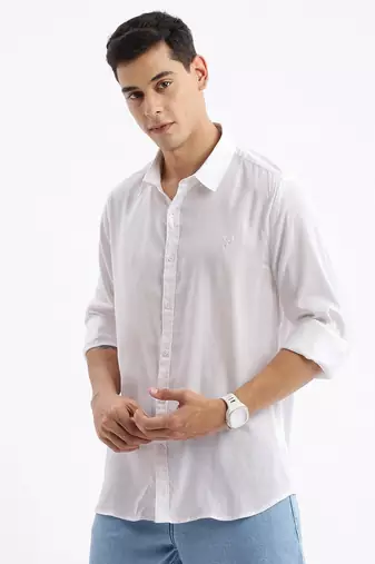 men's long sleeves solid slim fit white shirt