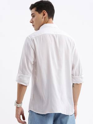 men's long sleeves solid slim fit white shirt 4