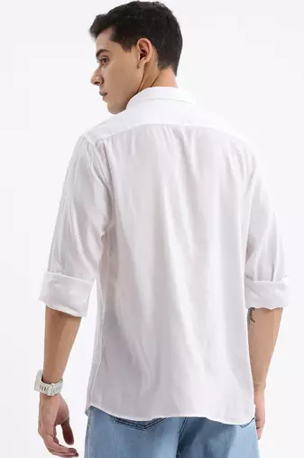 men's long sleeves solid slim fit white shirt