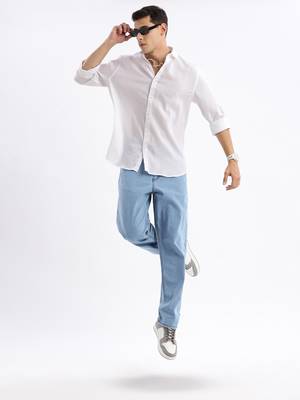 men's long sleeves solid slim fit white shirt 5