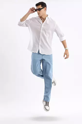 men's long sleeves solid slim fit white shirt