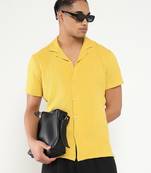 men's yellow cuban collar relaxed fit solid shirt