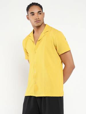men's yellow cuban collar relaxed fit solid shirt 3