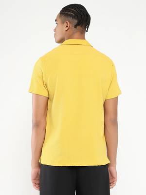 men's yellow cuban collar relaxed fit solid shirt 4