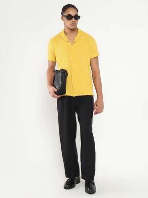 men's yellow cuban collar relaxed fit solid shirt 5