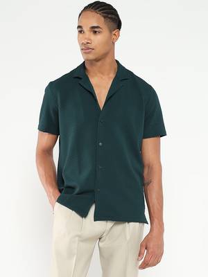 men's green cuban collar relaxed fit solid shirt 1