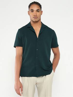 men's green cuban collar relaxed fit solid shirt 2