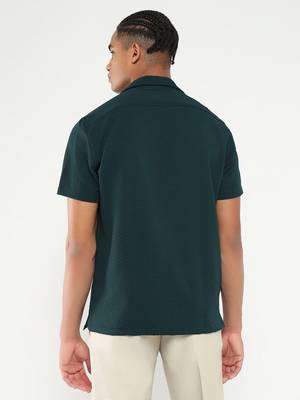 men's green cuban collar relaxed fit solid shirt 4