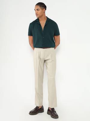 men's green cuban collar relaxed fit solid shirt 5