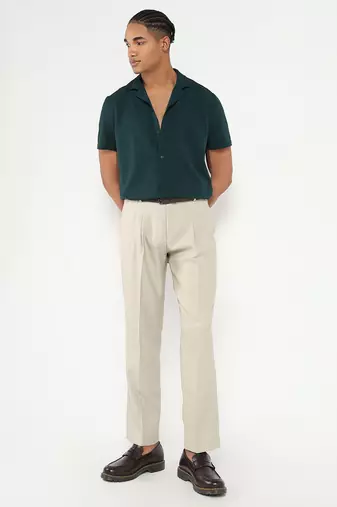 men's green cuban collar relaxed fit solid shirt