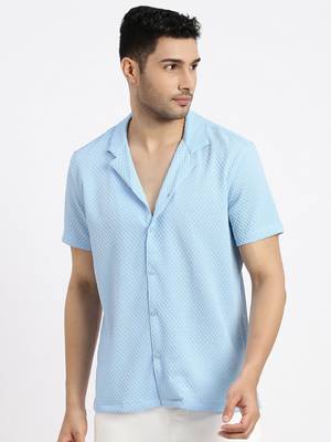 men's blue cuban collar relaxed fit solid shirt 2