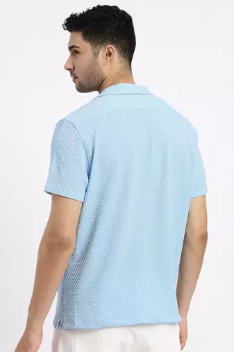 men's blue cuban collar relaxed fit solid shirt
