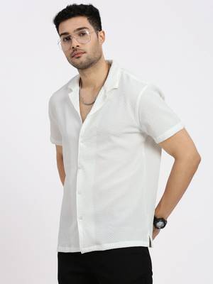men's off white cuban collar relaxed fit solid shirt 1