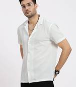 men's off white cuban collar relaxed fit solid shirt