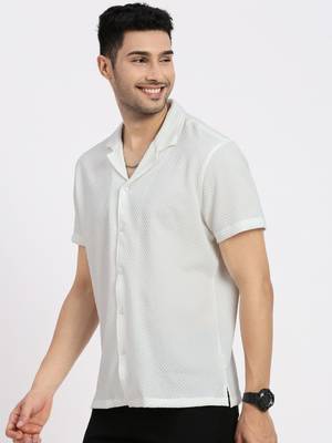 men's off white cuban collar relaxed fit solid shirt 3