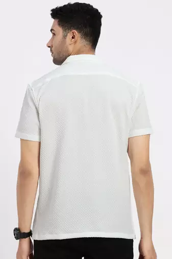 men's off white cuban collar relaxed fit solid shirt