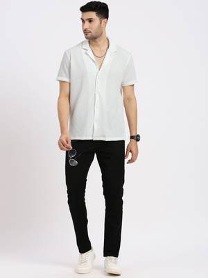 men's off white cuban collar relaxed fit solid shirt 5