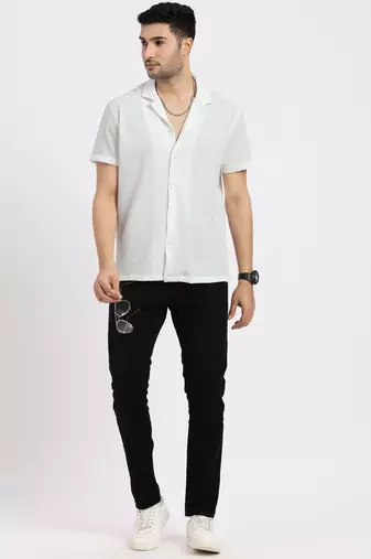 men's off white cuban collar relaxed fit solid shirt