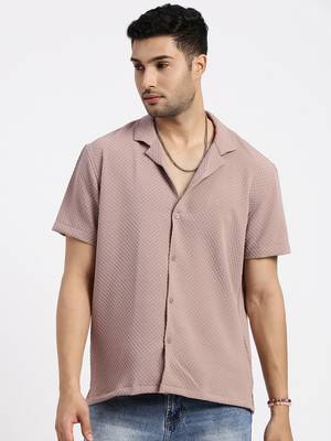 men's brown cuban collar relaxed fit solid shirt 2