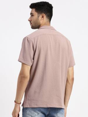 men's brown cuban collar relaxed fit solid shirt 4
