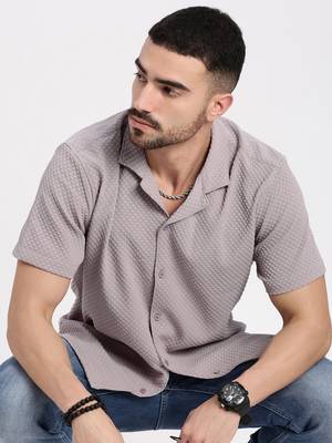 men's mauve cuban collar relaxed fit solid shirt 1