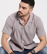 men's mauve cuban collar relaxed fit solid shirt