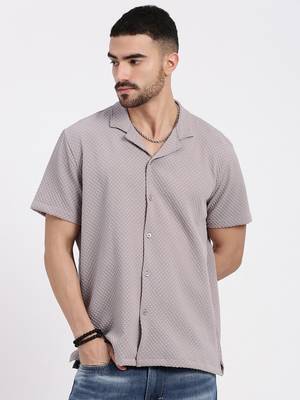 men's mauve cuban collar relaxed fit solid shirt 2