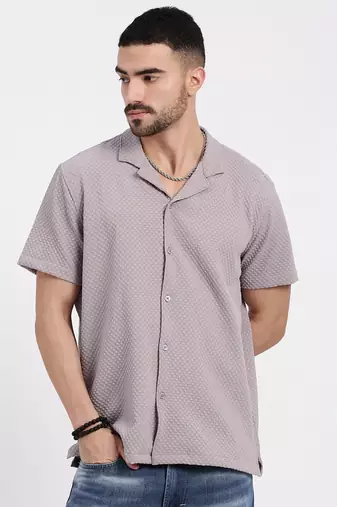 men's mauve cuban collar relaxed fit solid shirt