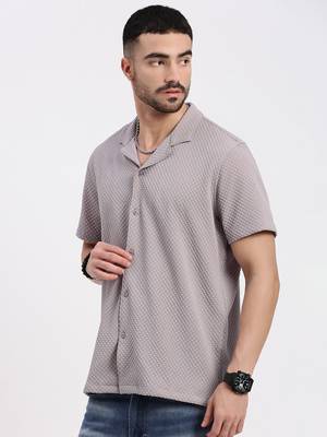 men's mauve cuban collar relaxed fit solid shirt 3
