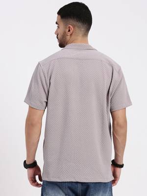 men's mauve cuban collar relaxed fit solid shirt 4