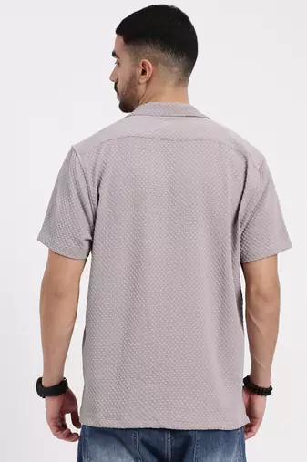 men's mauve cuban collar relaxed fit solid shirt