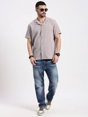 men's mauve cuban collar relaxed fit solid shirt 5