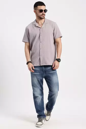 men's mauve cuban collar relaxed fit solid shirt