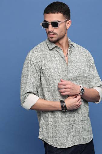 men's olive abstract slim fit shirt